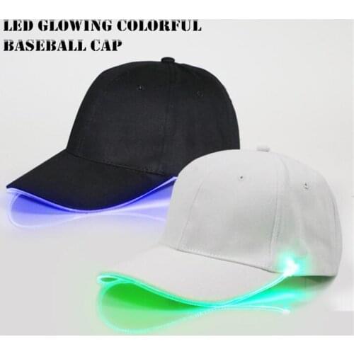 200pcs Unisex Adult&Boy LED Glow Colorful Baseball Hat LED Light Cap In Dark Party Club Props Visor Hiking Running Cap in Night