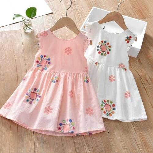2021 Girls Casual Dresses Baby Girls Summer Embroidered Dress Childrens Cute Flower Princess Dress Pink White Vest Dresses
