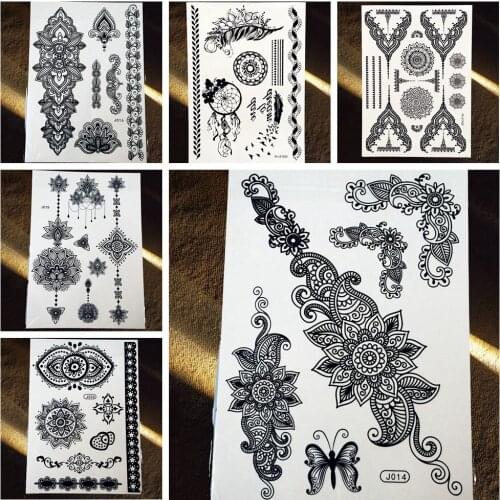 25 Style Hot New Wedding Body Art Black Henna Tattoo Waterproof Lace Mandala Flower Arm Hand Tatoo Fake Temporary Tattoo Sticker