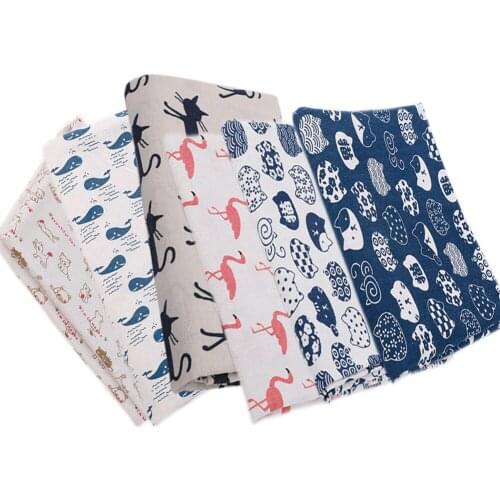 6pcs/lot Printed Cute Cat Flamingo Linen Cotton Fabric Patchwork Cloth DIY Sewing Quilting Material Handwork Cloth Accessory