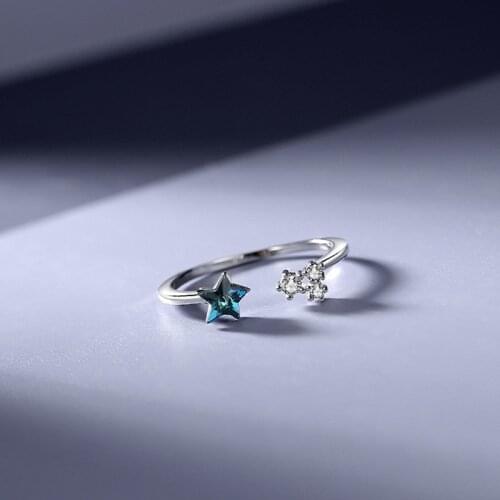 925 Sterling Zircon Star Finger Ring Classic Jewelry For Women Girls Wedding Christmas jz524