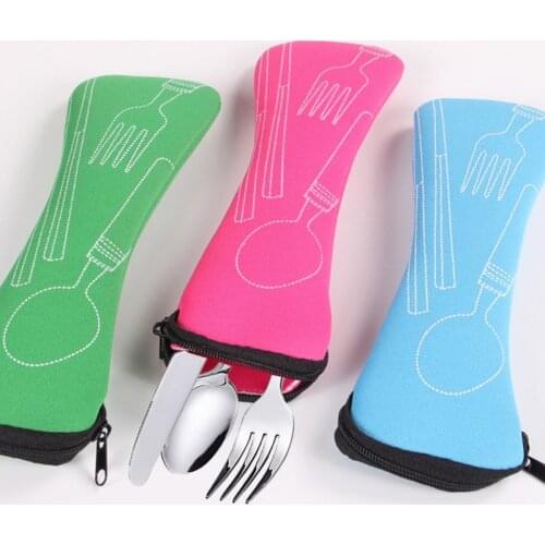 Travel Cutlery Tableware Zipper Bag Outdoor Travel Camping Recyclable Cutlery Pouch Chopsticks Spoon Cloth kitchen Storage Bag