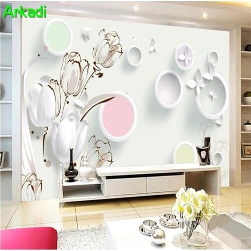 High Quality Custom Photo Modern Minimalistic Wallpaper Mural Tulip 3D Loop TV Background Wall Living Bedroom Sofa Mural