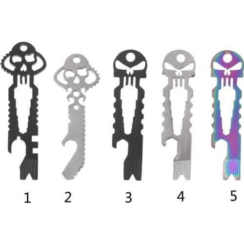 Stainless Steel EDC Pocket Multi-Tool Skull Bottle Opener Pry Bar Crowbar Keychain Survival Tool