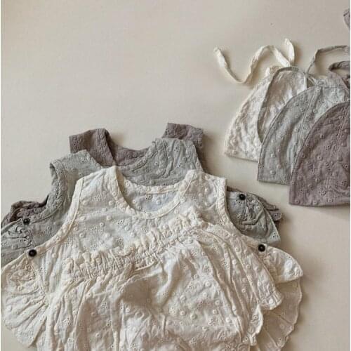 2021 New girls boys 3 pcs set lace shirt +shorts+hat cotton summer Fashion babys Suits