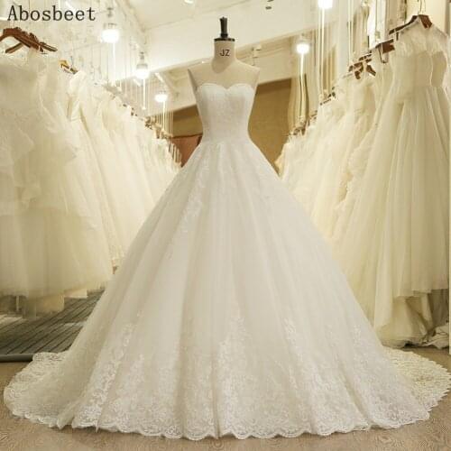 Lace Wedding Dress A Line with Train 2021 Plus Size Wedding Gown for Bridal Sweetheart Sleeveless Lace Up Back
