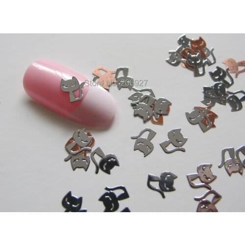 MS194-1 100pcs Silver Cute Halloween Cat Metal Sticker Nail Art Metal Sticker Nail Art Decoration Non-adhesive Sticker