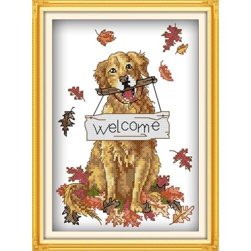 Joy Sunday Welcome Dog Cross Stitch Kit Stamped Counted Cross Stitch Set Cross Stitch Painting Pattern Needlework Embroidery set