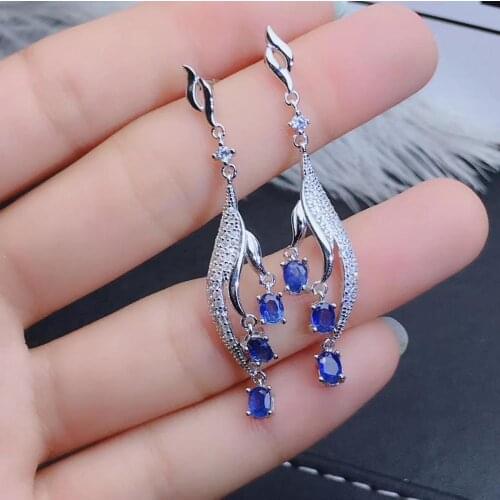 Natural And Real Sapphire Earring 925 sterling silver Fine jewelry For men women