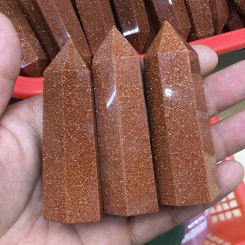 Natural golden sand square column reiki energy crystal pole point healing