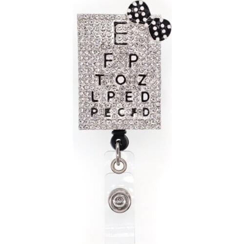 New Arrival Myopia Table Nurse Rhinestone Retractable Id Badge Holder Reel
