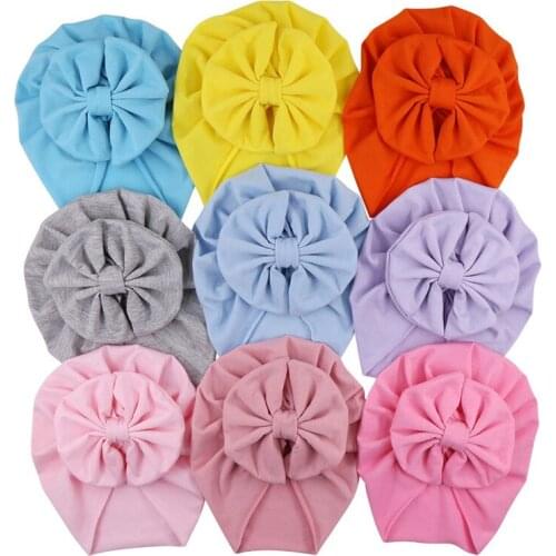 European And American New Style Fold Bowknot Baby Pullover Cap Solid Color Polyester Cotton Indian Hat Tire Hat Spring Summer