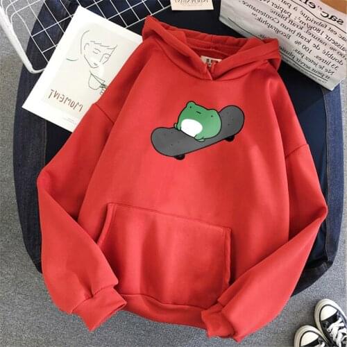 Autumn Winter Skateboard Frog Oversized Sweatshirt Men and Women Hoodies Harajuku Pullover Drawstring Plus Size Woman Top