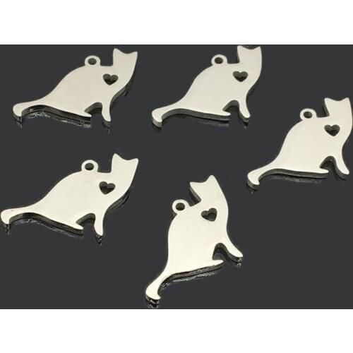 10pcs Love Cat Stainless Steel Pendant One Hole Stainless Steel Charm for DIY Jewelry Making