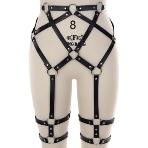BDSM Gothic Black Waist Cage Women Thigh Leg Garter Belt Punk Fetish Sexy Pole Dance Accessories Bondage Body Belt Stockings