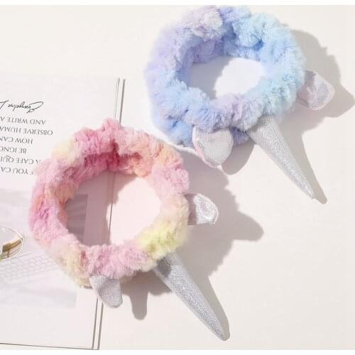 Ice cream Unicorn Plush Hair Band For Women Girls Wash Face Headband Makeup Headwear Hairbands Coral Fleece Hair Accessories