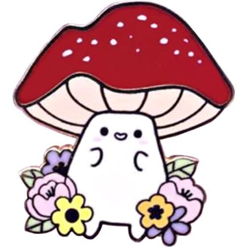 Nature scene with mushroom and flower hard enamel pin