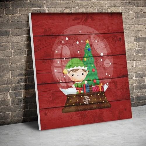 Elf Globe Merry Jolly Holly Christmas Canvas Paintings Wall Art Prints Posters Pictures Kids Room Home Decor With Inner Frame