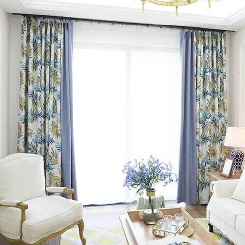 Pastoral Style Leaves Pattern Curtains for LivingRoom Bedroom Kitchen Purple Cloth Patchwork Finish Cortina Tulle Home Treatment