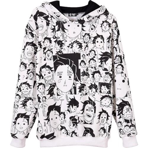 Slayer Anime Demon Hoodie Kimetsu no Yaiba Print Sweatshirt Kamado Tanjirou Expression Cotton Fleece Coat For Men And Women