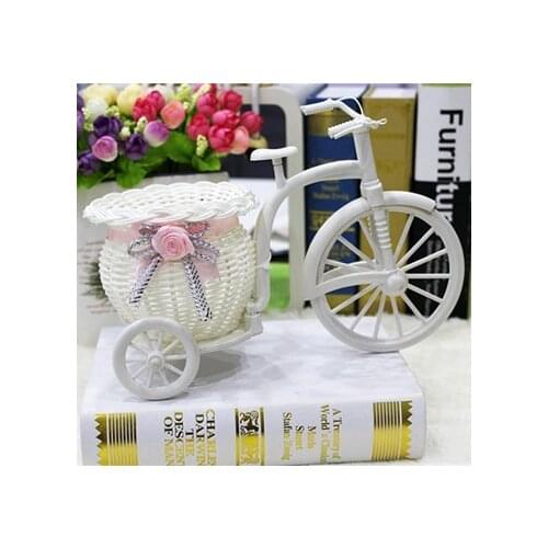 Handmade Flower Vase Rattan Bicycle Bike Flower Basket Home Garden Wedding Decoration Flower Vase Pots Storage Container Gift