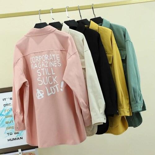 Windbreaker Womens Denim Jacket 2021 Spring Aautumn New Korean Loose printing Long-sleeved Shirt Female Mid-length Casual Tops