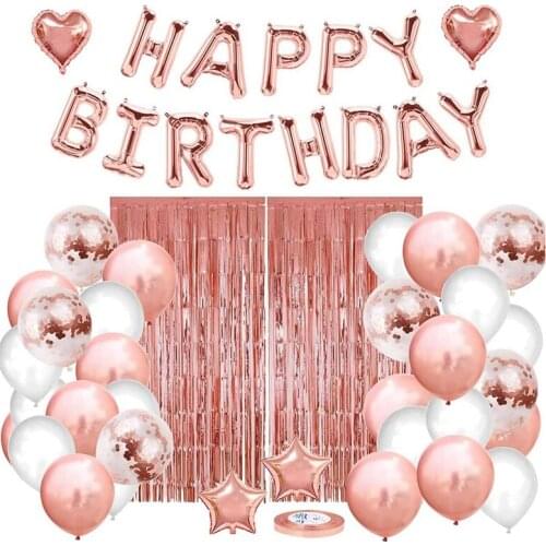 Happy Birthday Balloons Banner(3D Lettering)Mylar Foil Letters,Confetti Balloons,Foil Fringe Curtain for Birthday Party