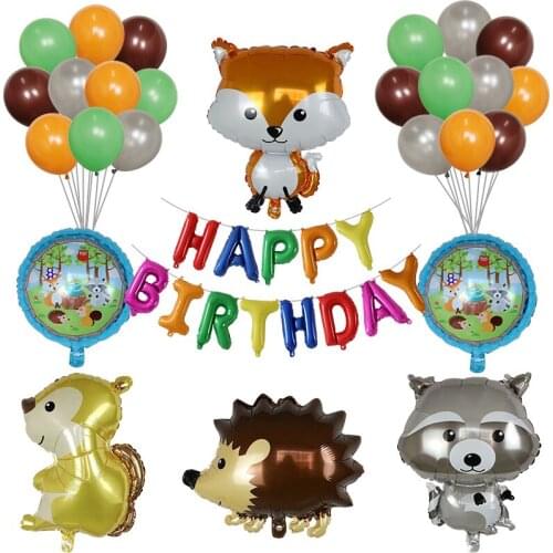 1set Large Jungle Animal Hedgehog Fox Raccoon Squirrel Balloons Cartoon Animal Foil Balloon Happy Birthday Party Decors Kids Toy