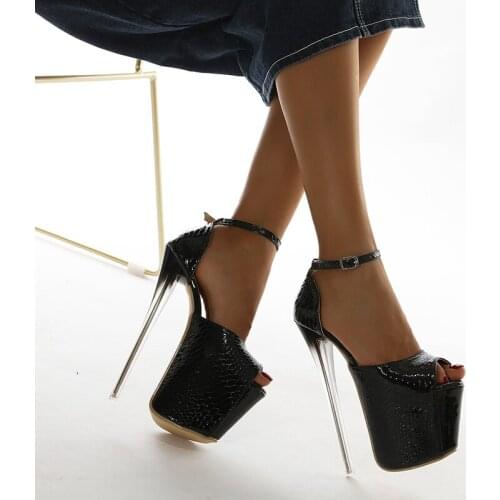 Women Summer Pu Leather 19cm Ultra High Heel Sandals Sexy Open Toe Stripper Shoes Big Size 35-42 Party Gladiator Pumps Shoes