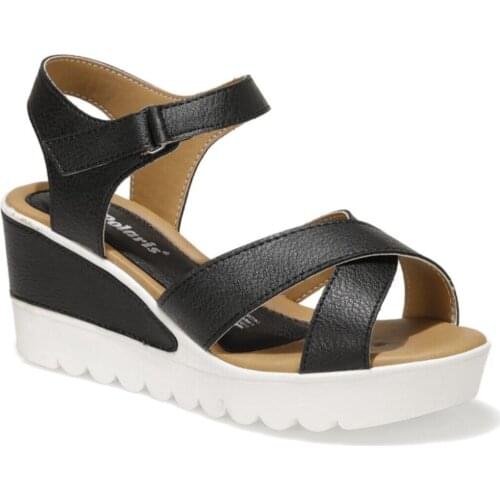 Womens Wedges Sandals Polaris 1fx Black Elegant Casual New Design Out Daily Street 2021 Summer Shoes Ankle White Black