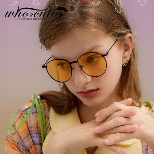 WHO CUTIE 2019 Trendy Fashion Oval Sunglasses Women 2019 Brand Designer Vintage Retro Sun Glasses Female Yellow Lens Shades S028