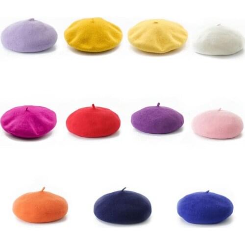 Lady spring Winter Berets Hat Painter style hat Women Wool Vintage Berets Solid Color Caps Female Bonnet Warm Walking Cap