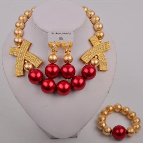 Gold Jewelry Sets Nigerian Wedding Jewelry Sets Pearl African Necklace Sets Gold High Quality Jewelry Gift Women Necklace