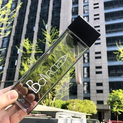 1pcs 430ml transparent square plastic water bottle child bottle outdoor water cup sport juice garrafa de agua with portable rope