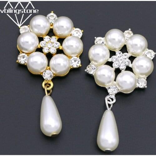 10Pcs Pearl Rhinestones Button Gold Sliver Base Flower Pendants Button Glass Rhinestone DIY Brooch/Hair Clip Jewelry Accessories