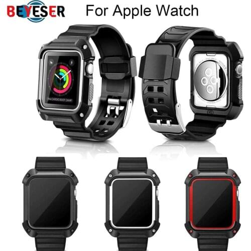 2in1 For Apple Smartwatch Band with Case Frame Sport Shockproof Soft Protective Cover with TPU Rubber Bracelet Strap 38mm 42mm