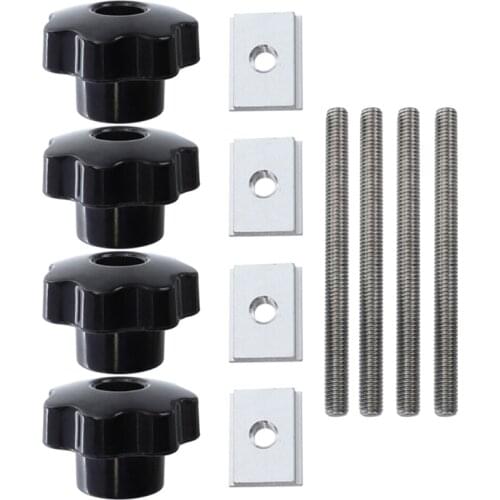 4Sets M8 Plum Hand Tighten Nuts Handle + M8 T-Track Slider Sliding Nut Aluminum Alloy T Slot + Screw Rods