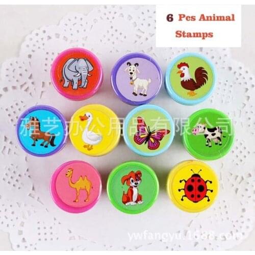 6pcs Kids Animal Ladybird Horse Dog Elephant Butterfly Cartoon Stamp Children Custom Plastic Rubber Self Inking Stampers Toys