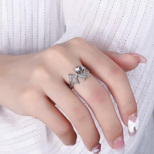 Shiny Super Stars Geometric Rings For Women Crystal Zircon Hollow Female Party Ring Opening Finger Ring Jewelry Trendy Accessory