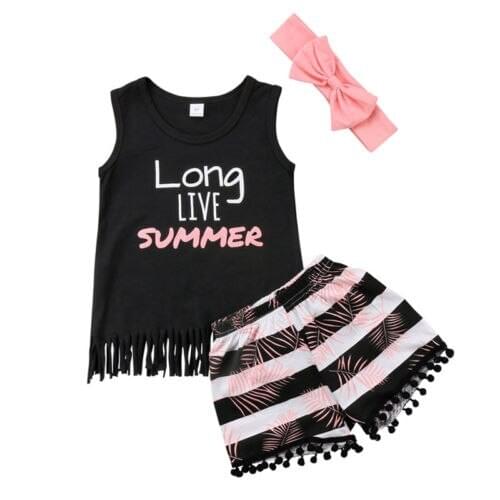 1-6T Summer Kids Baby Girl Vest Sleeveless T Shirt+Short Trousers Clothes Outfit Set