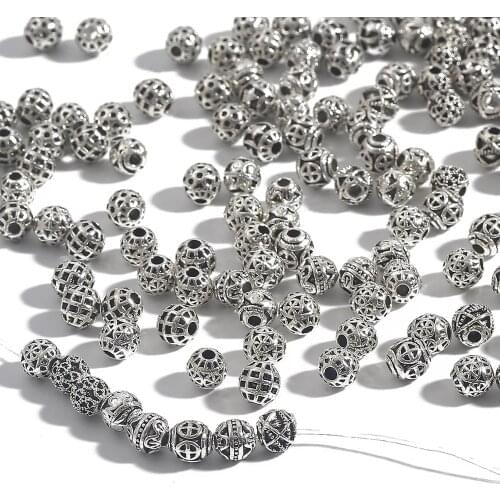New Fashion 20pcs/Pack 6MM Antique Silver Plated Hollow Beads for Jewelry Making Bracele Jewelry Accessories Handmade Craft