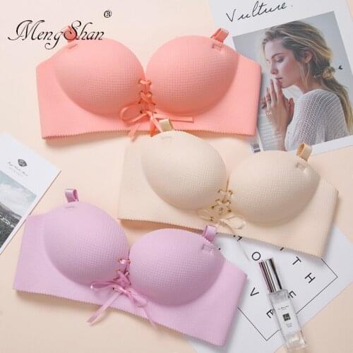 One piece lattice Pull rope sexy Massage granule Palm cup No trace Wireless Bras Comfortable Gather together girl Underwear