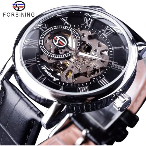 Forsining 3D Literal Design Open Working Black Dial Designer Watches Men Luxury Top Brand Skeleton Mechanical Watch Clock Men