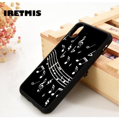 Iretmis 5 5S SE 2020 6 6S TPU Silicone Rubber Phone Case Cover for iPhone 7 8 Plus X Xs 11 12 MINI Pro Max XR Music Notes Black