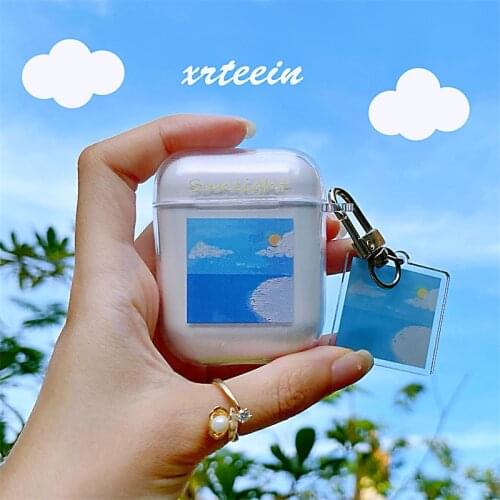For AirPod 1 2 Pro Case Transparent Clear Landscape Oil Painting Soft Silicone Cases for Apple Airpods Pro Cover Funda Keychain