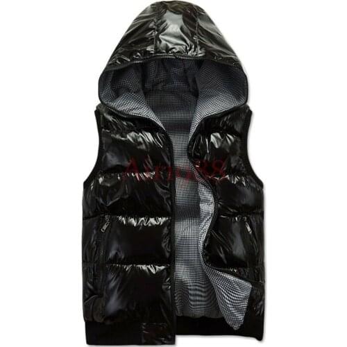 Men Women Unisex Fashion Cotton Padded Hooded Puffer Waistcoat Vest Shiny Sleeveless Fat In Autumn Winter Solid Colors