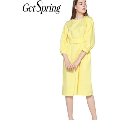 GetSpring Women Dress Long Sleeve Dress Long Loose Shirt Dress Cotton Vintage Robe For Women Plus Summer Belt bandage Women Robe
