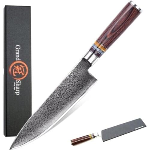 GRANDSHARP 67 Layers Japanese Damascus Knife Damascus Chef Knife VG-10 Damascus Steel Kitchen Knife Pakka Handle PRO Knives