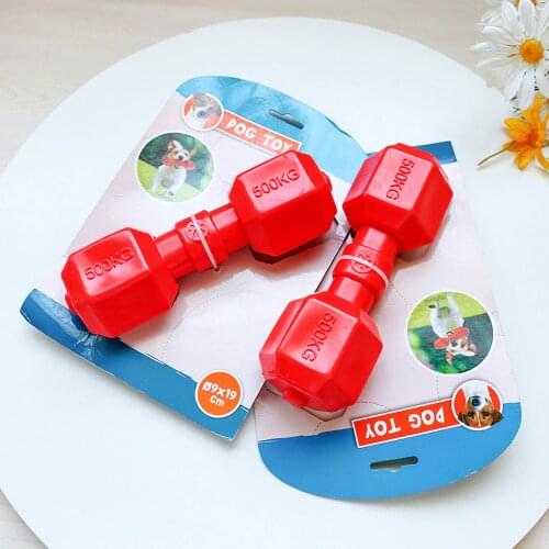 Pet Toys Bite Resistant Teddy Bichon Toys Red Dumbbell Squeaky Interactive Training Cat Chew Toys Dog Toys for Small Medium Dogs