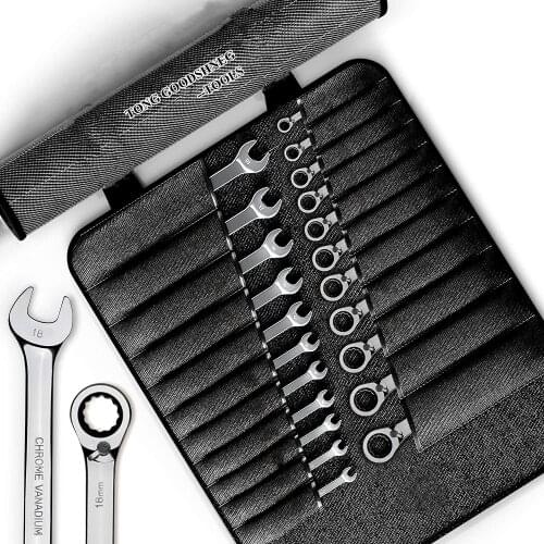 12PCS Dual-Purpose Ratchet Wrenches Kit Two-Way Auto Repair Plum Fast Semi-Automatic Plum Blossom Wrench Hand Tools Set 8-19mm